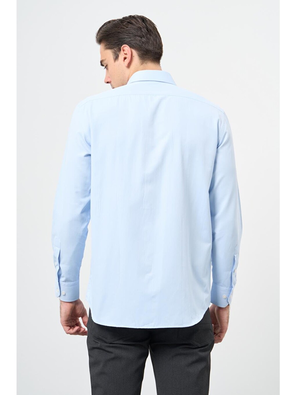 Koyu Mavi Uzun Kol Düz Sert Yaka Pamuklu Classic Comfort Fit Gömlek 1004245269-5