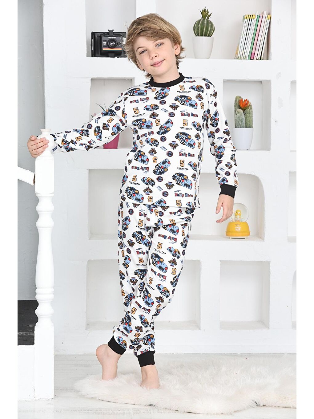 Kapi Kids Beyaz Erkek Çocuk Spor Araba Baskılı Pijama Takımı 1-11 Yaş 4924-26