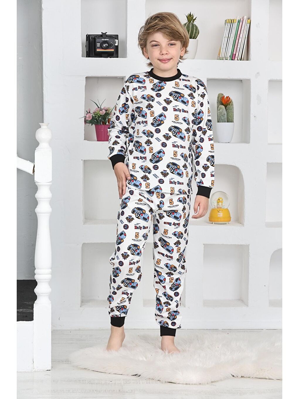 Kapi Kids Beyaz Erkek Çocuk Spor Araba Baskılı Pijama Takımı 1-11 Yaş 4924-26 - 1