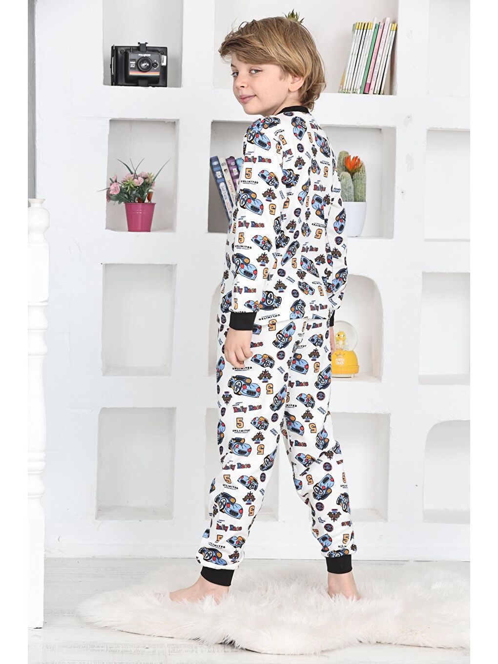 Kapi Kids Beyaz Erkek Çocuk Spor Araba Baskılı Pijama Takımı 1-11 Yaş 4924-26 - 4