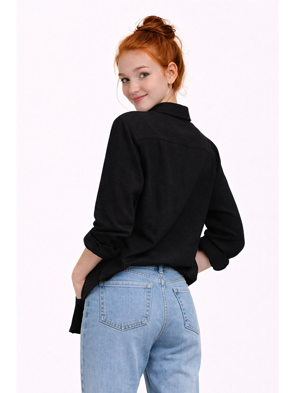 Siyah Kız Çocuk Sofia Keten Badili Basic Gömlek Takım Ak2605-1