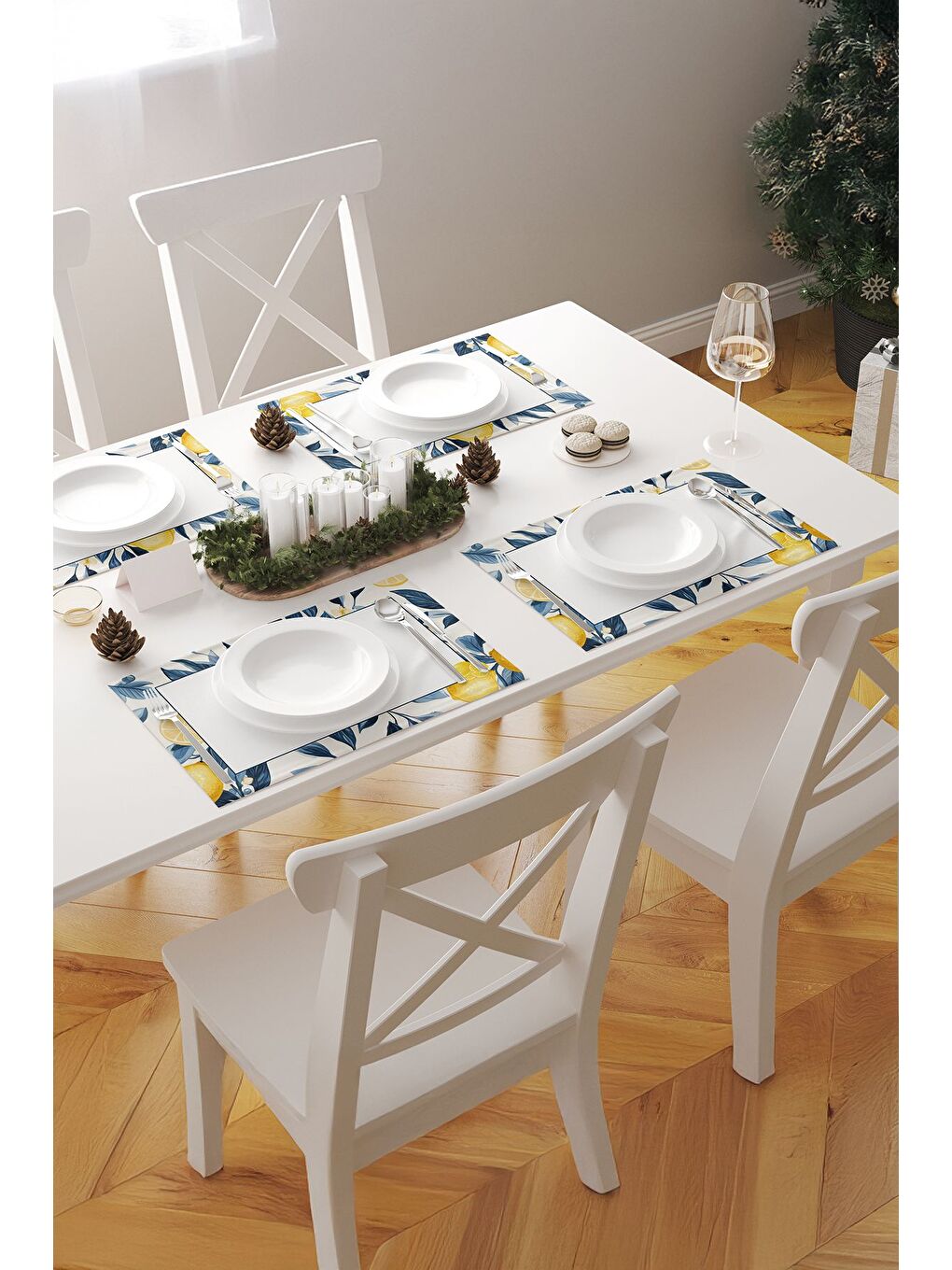 Solim Akdeniz Esintili Limon Desen 1 Adet Amerikan Servis – Sarı/Mavi/Beyaz – 45x35 cm