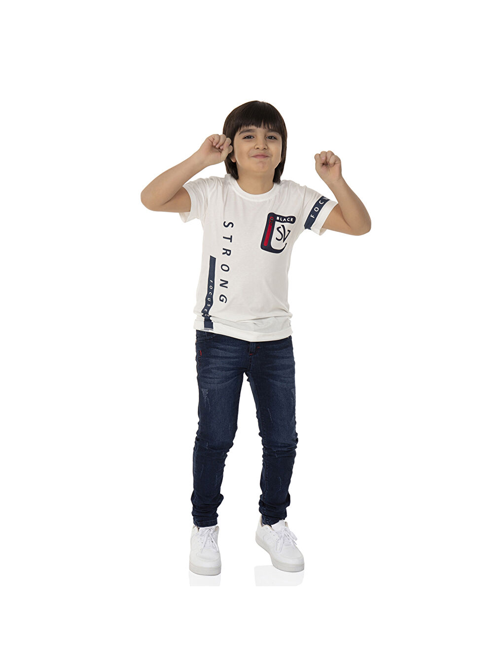 Toontoykids Beyaz Erkek Çocuk T-Shirt Strong Baskılı