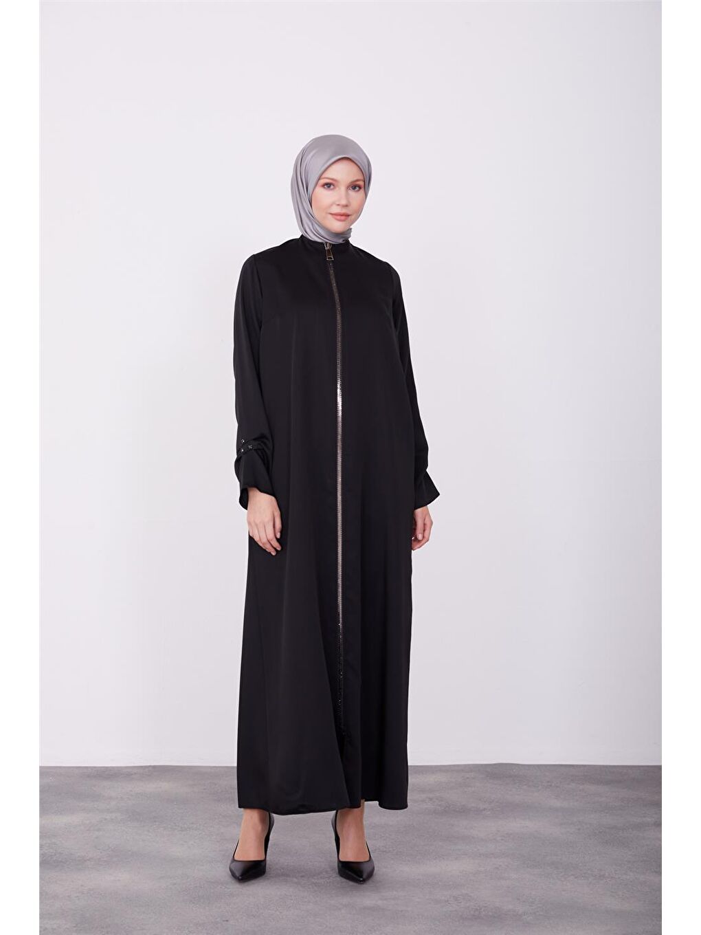 Siyah Lı Fermuarlı Ferace 23K8402-1