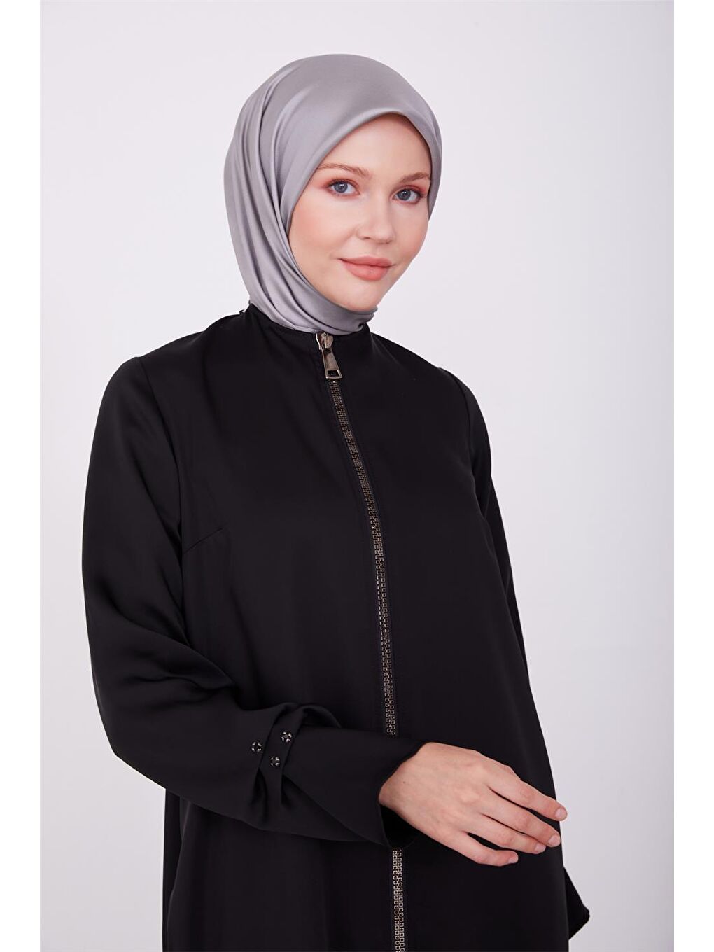 Siyah Lı Fermuarlı Ferace 23K8402-2