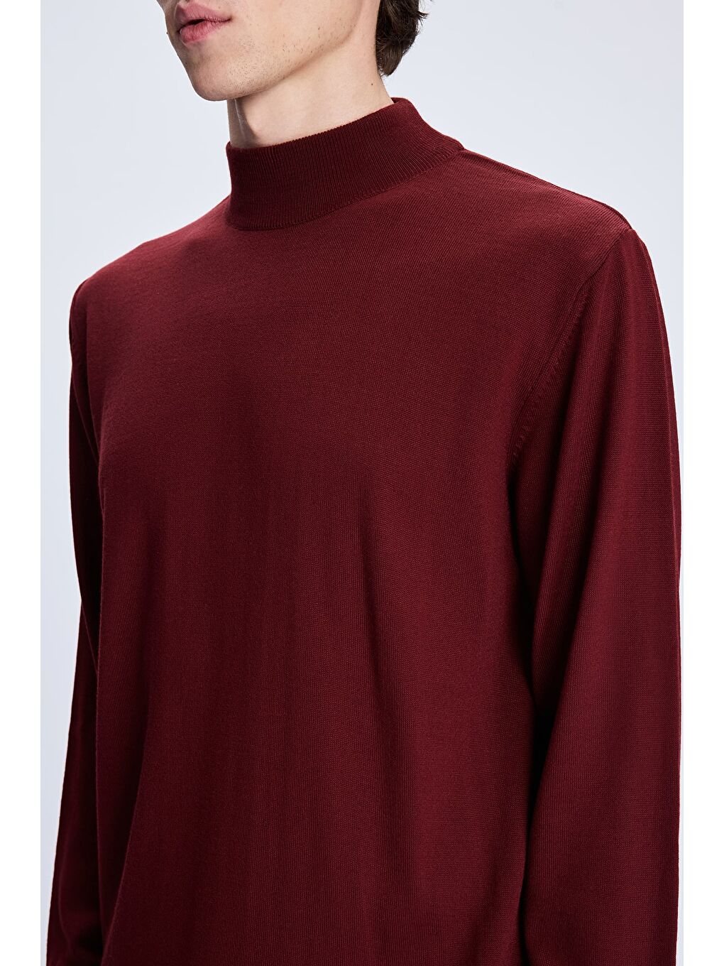 Kahverengi Kiremit Regular Fit Yarım Balıkçı Yaka Yünlü Triko Kazak-3