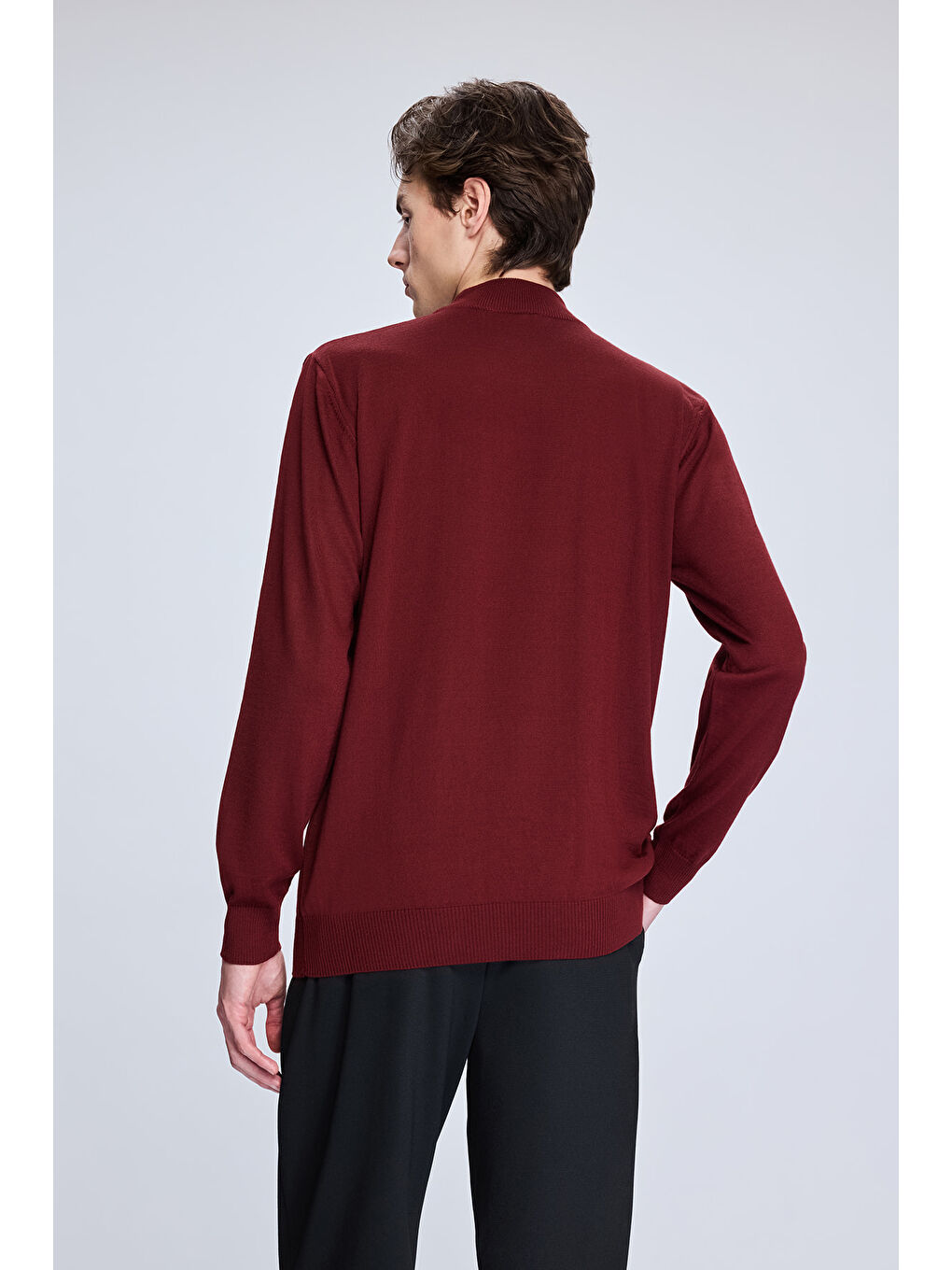 Kahverengi Kiremit Regular Fit Yarım Balıkçı Yaka Yünlü Triko Kazak-4