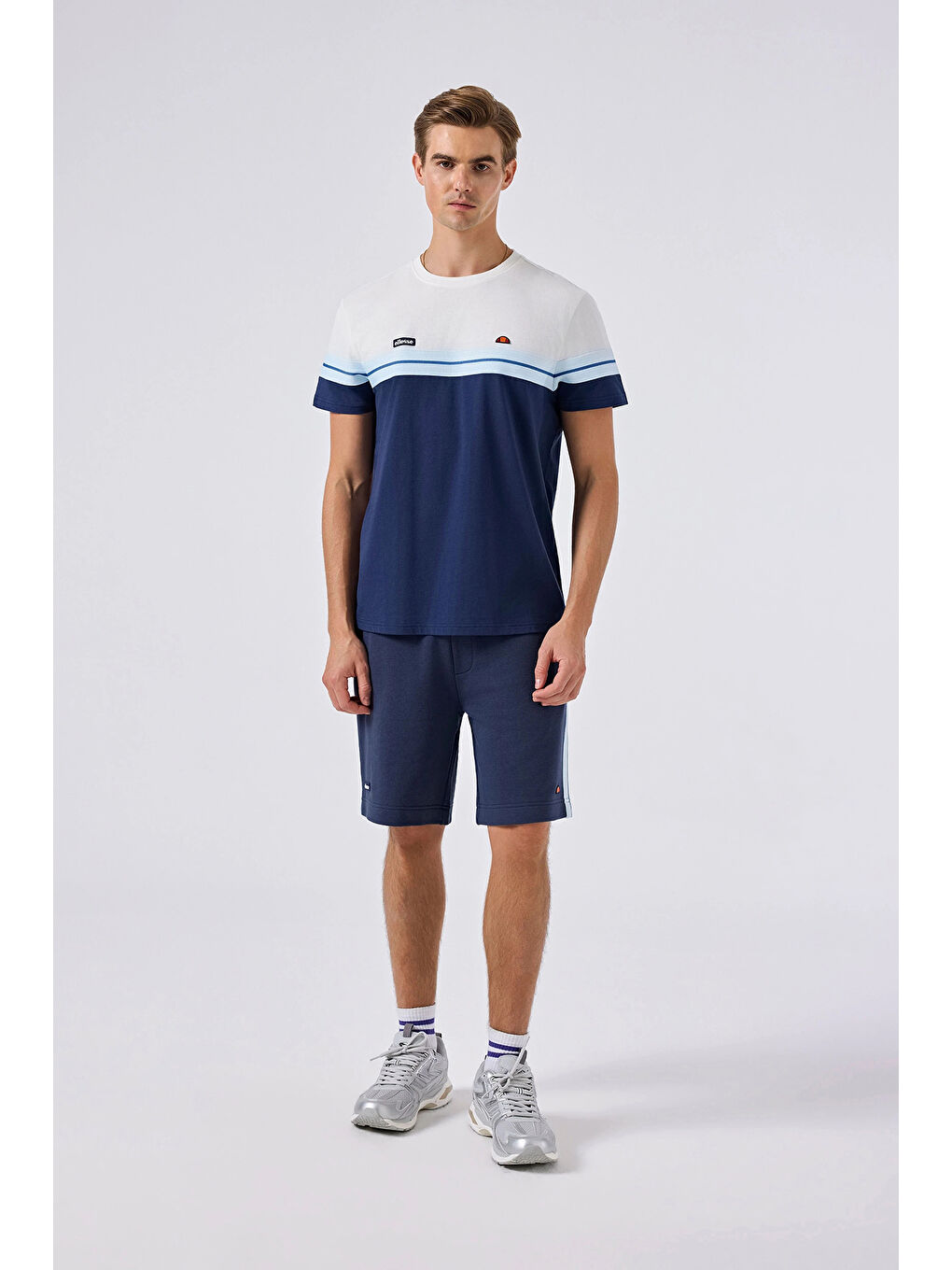 Lacivert %100 Pamuk Bisiklet Yaka Logolu Renk Bloklu T Shirt 6SM5014-NV-2