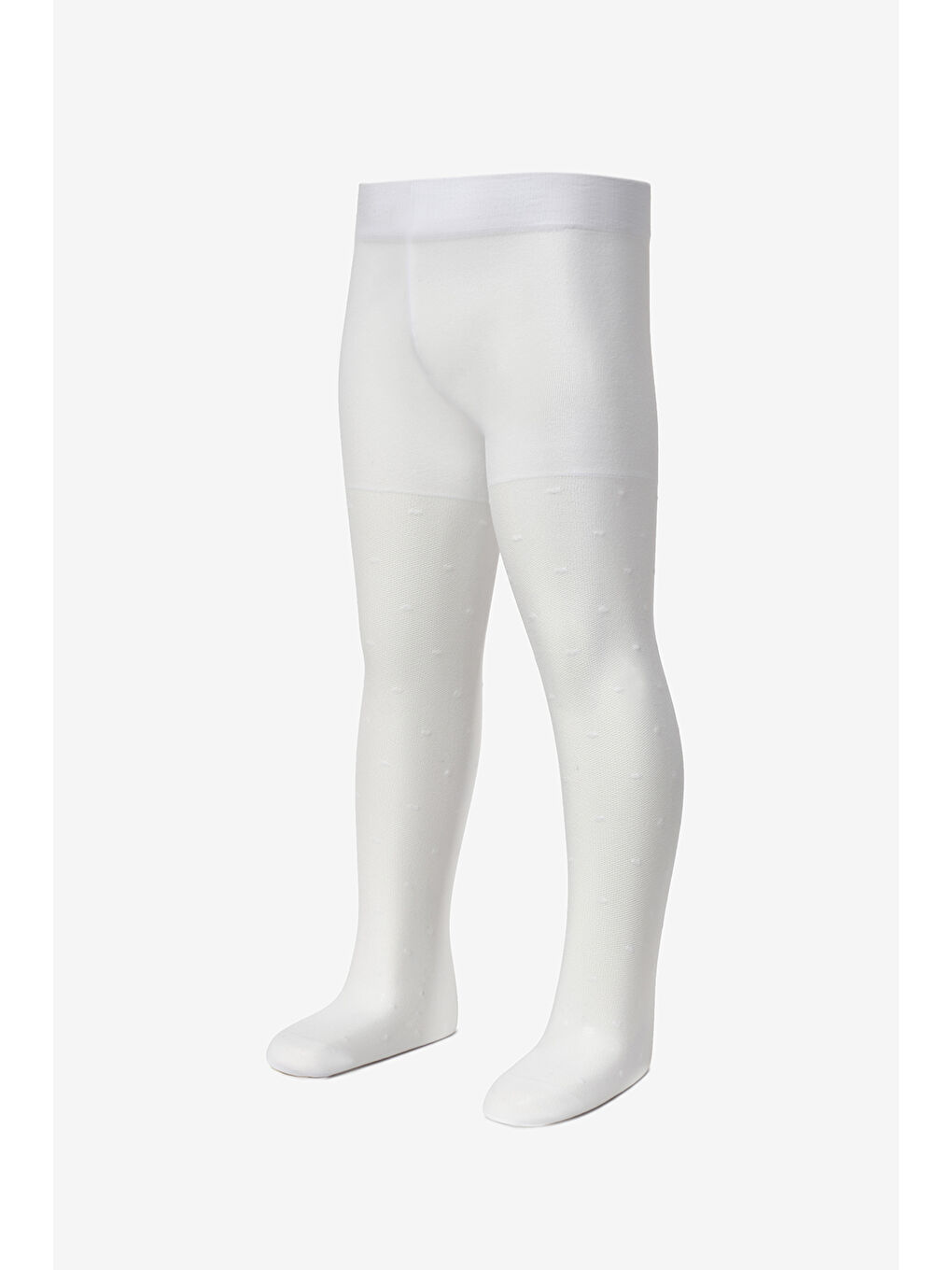 Beyaz Çizgili ve Puanlı Kız Çocuk Külotlu Çorap