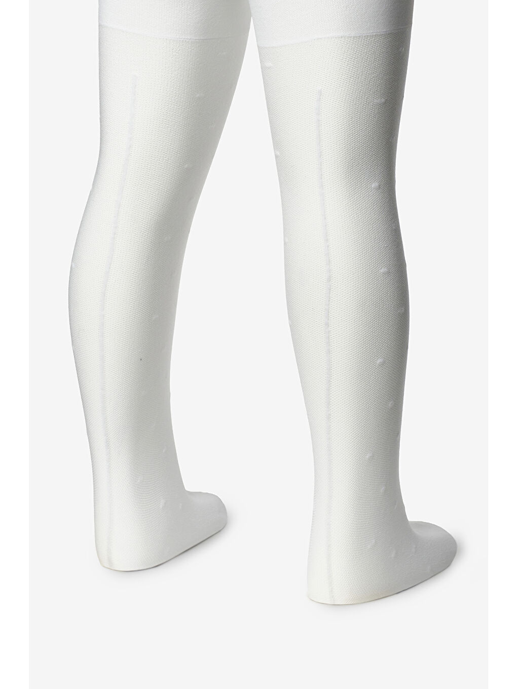 Beyaz Çizgili ve Puanlı Kız Çocuk Külotlu Çorap-1