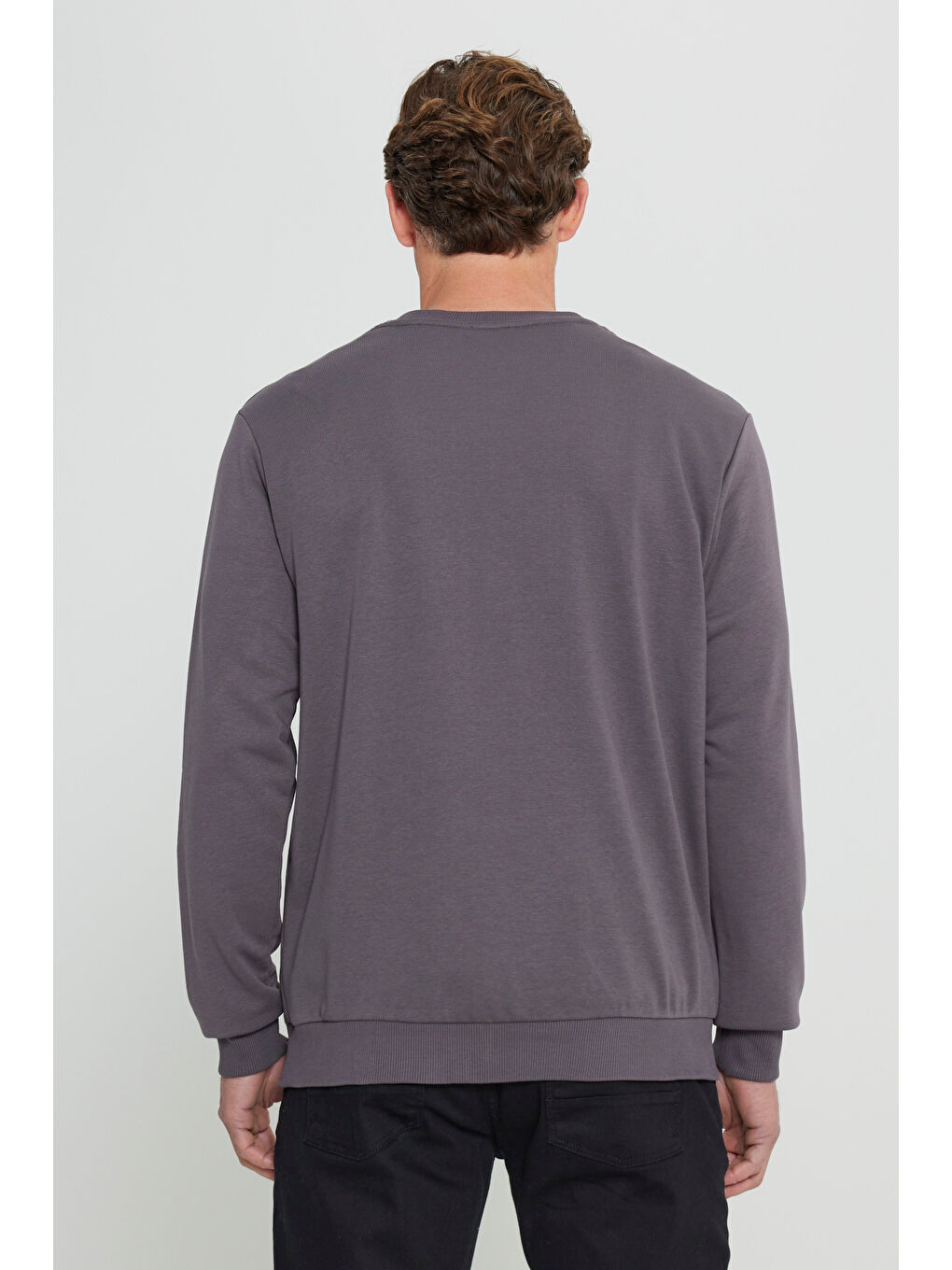 Erkek Koyu Gri Standart Fit Normal Kesim Bisiklet Yaka Pamuklu Sweatshirt-4