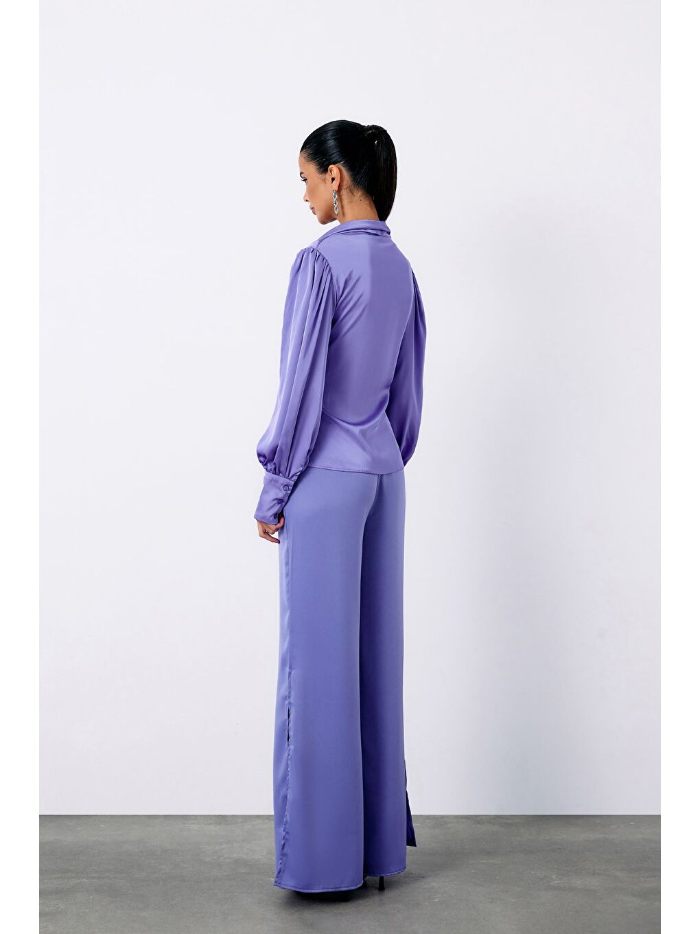 Broşlu Kruvaze Bluz - Lila-6