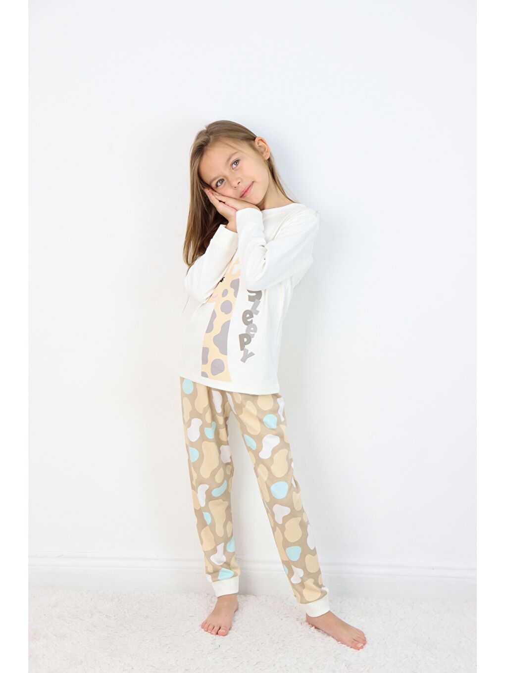Beyaz Kız Çocuk Orta Kalınlıkta Basic Baskılı Pijama Takımı-7