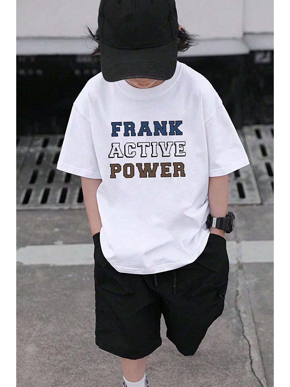 uyguntarz Beyaz Çocuk Frank Active Power Baskılı Pamuklu Tshirt