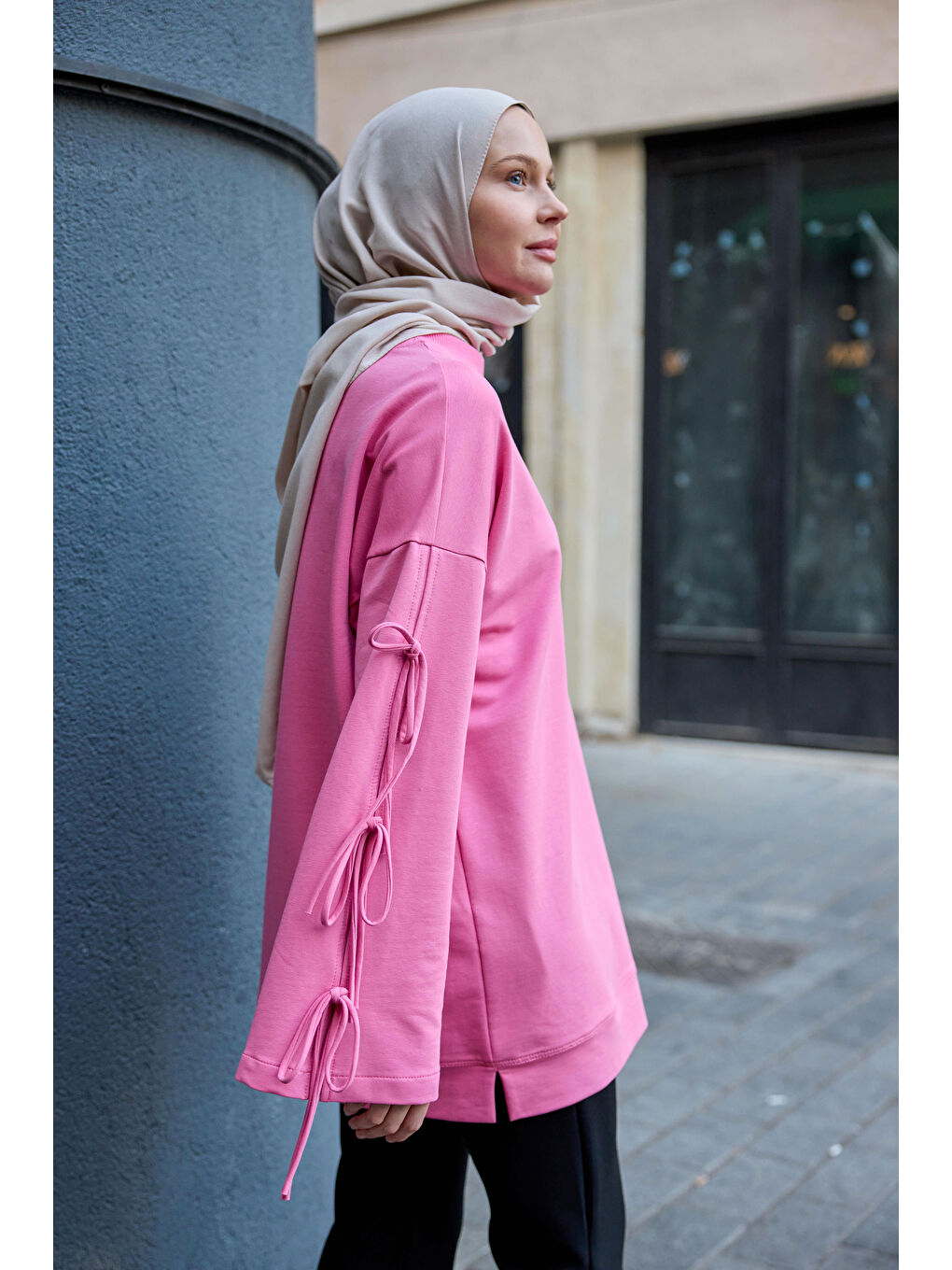 Kolu Bağcık Detaylı Tunik Pembe-2