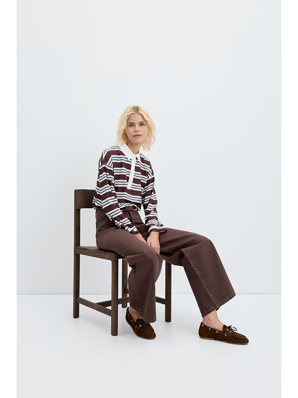 Kahverengi Yüksek Bel Geniş Paça Gabardin Pantolon Kahve-5