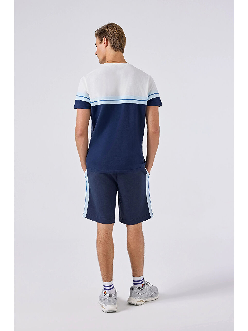 Lacivert %100 Pamuk Bisiklet Yaka Logolu Renk Bloklu T Shirt 6SM5014-NV-4