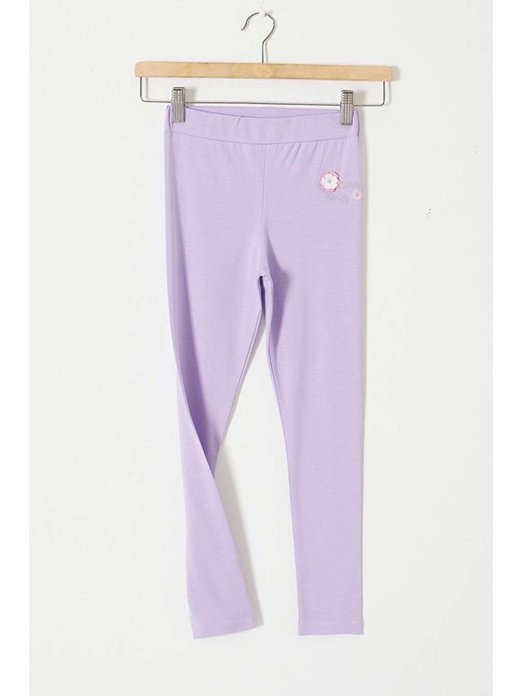 Lila Çiçek Nakış Detaylı Kız Çocuk Tayt-1