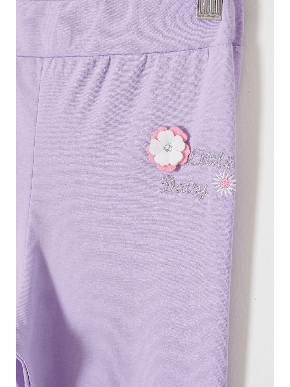 Lila Çiçek Nakış Detaylı Kız Çocuk Tayt-2
