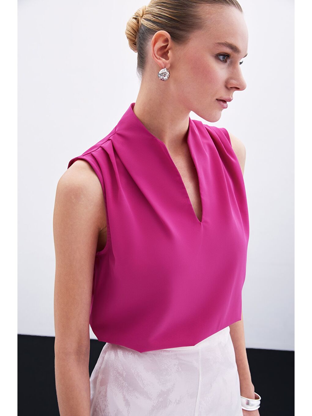 Hakim Yaka Kolsuz Bluz - Fuşya-1