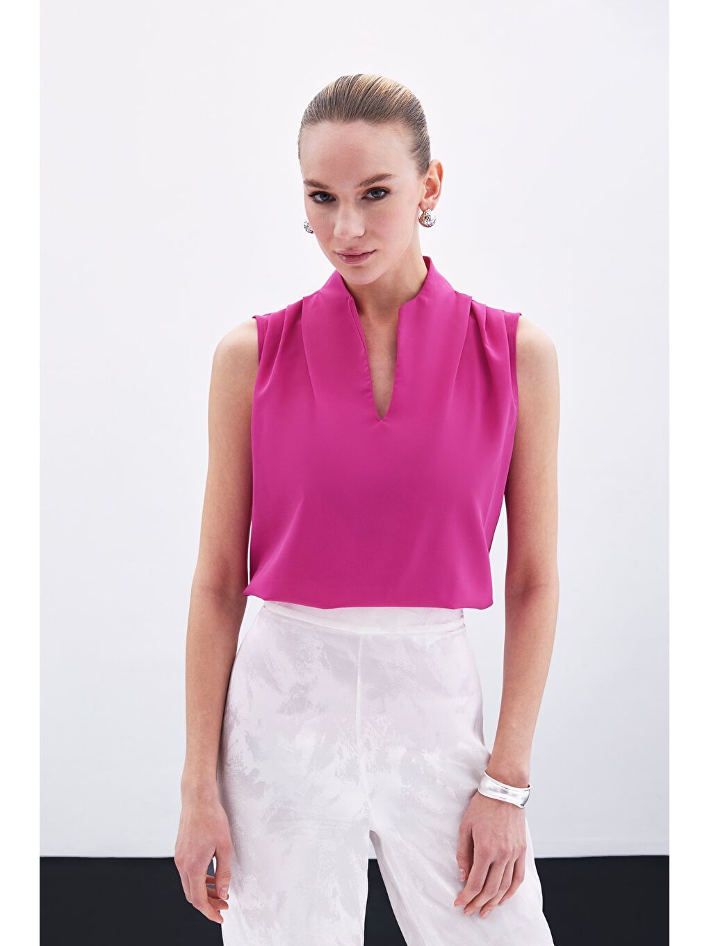 Hakim Yaka Kolsuz Bluz - Fuşya-2