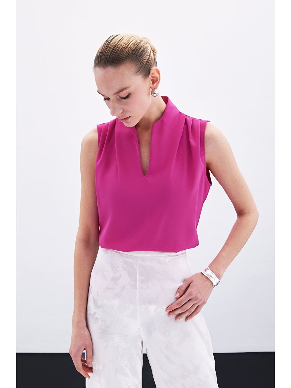 Hakim Yaka Kolsuz Bluz - Fuşya-3