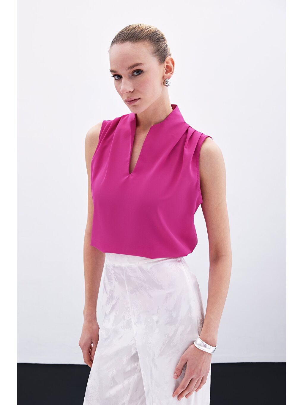 Hakim Yaka Kolsuz Bluz - Fuşya-4