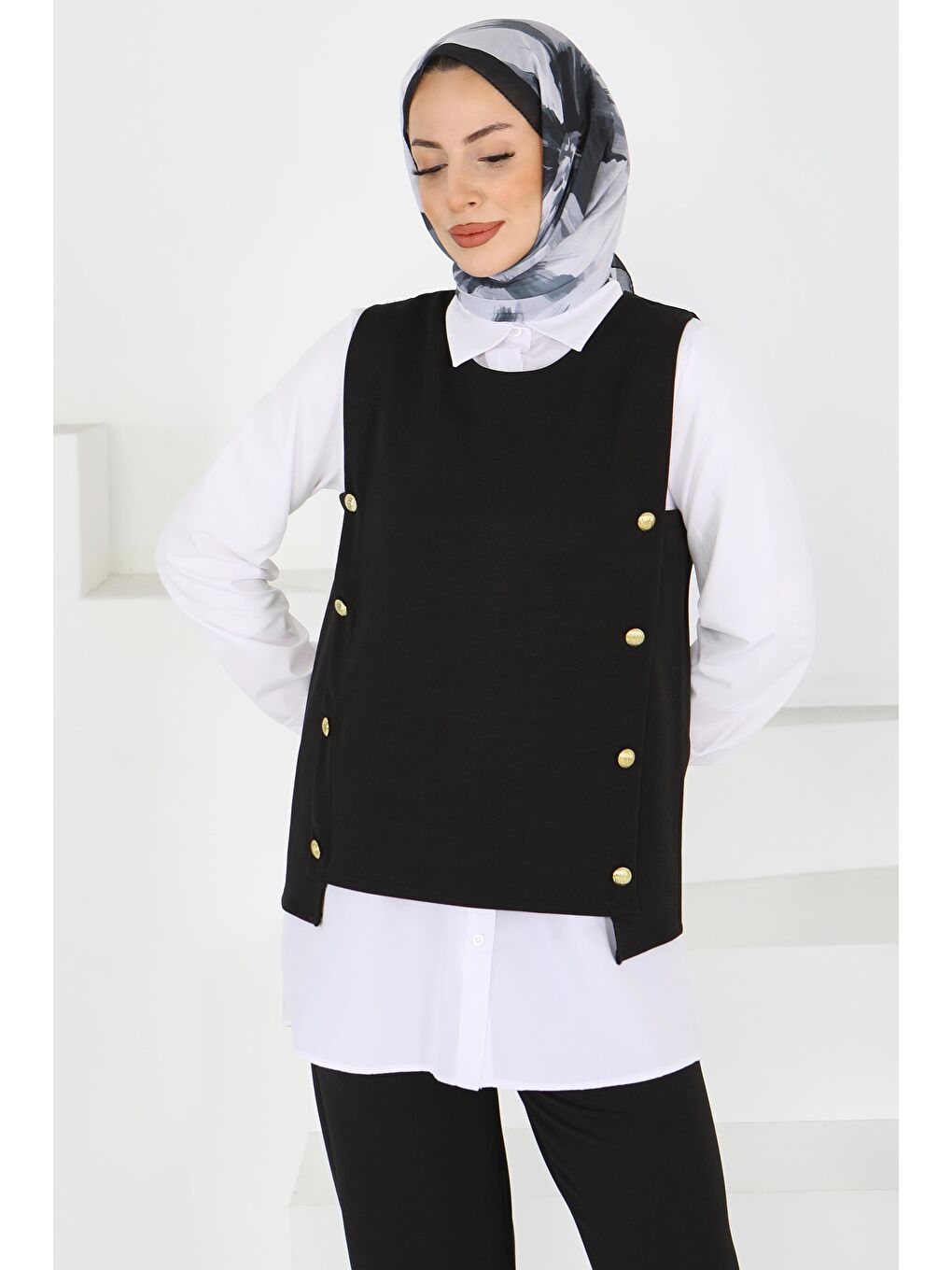 Düğmeli Süveter Pantolon Mira Takım Siyah - 27613-1