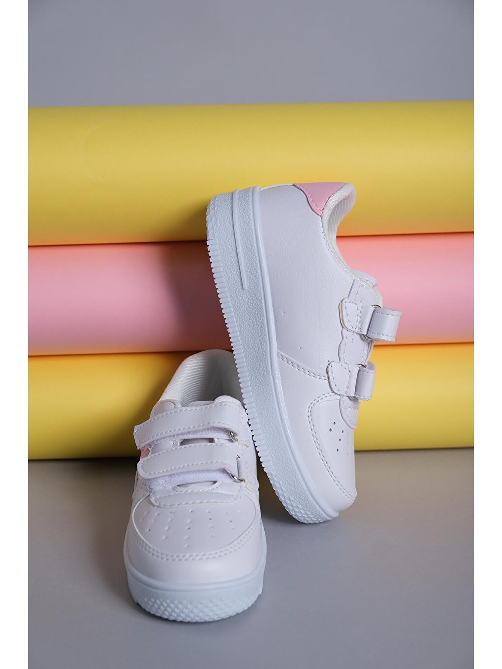 Oksit Beyaz-Pudra-Siyah Ezra Air Kalın Taban Bantlı Unisex Bebek Çocuk Sneaker