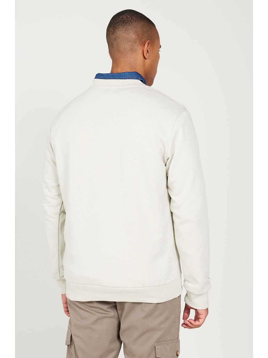 Erkek Bej Standart Fit Normal Kesim Bisiklet Yaka Pamuklu Sweatshirt-5