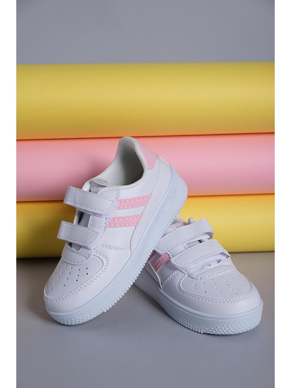 Oksit Beyaz-Pudra-Siyah Ezra Air Kalın Taban Bantlı Unisex Bebek Çocuk Sneaker - 1