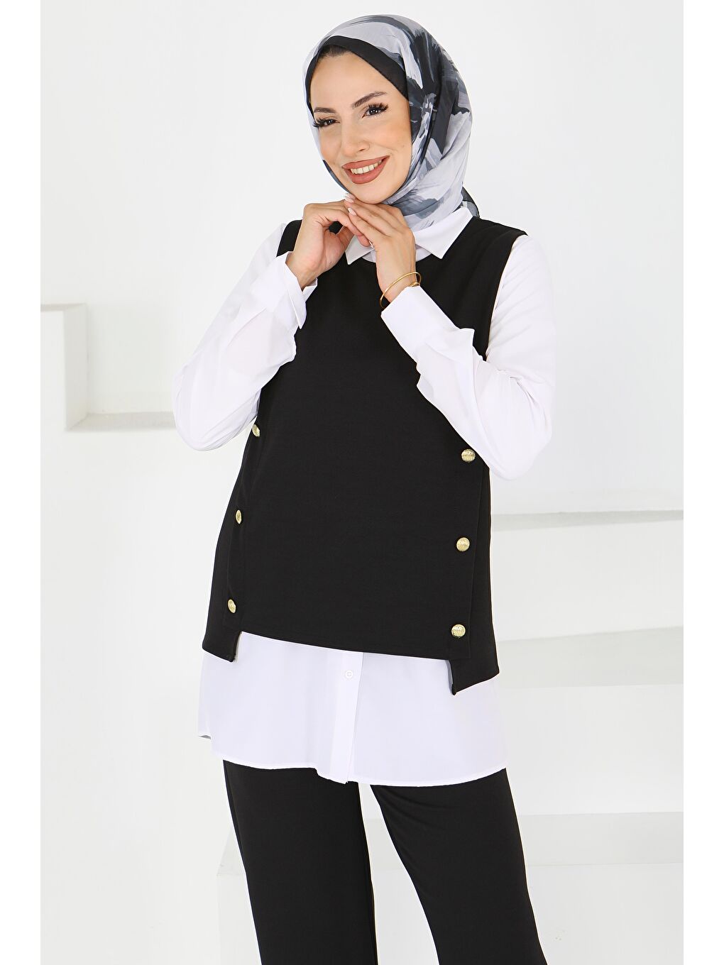 Düğmeli Süveter Pantolon Mira Takım Siyah - 27613-3