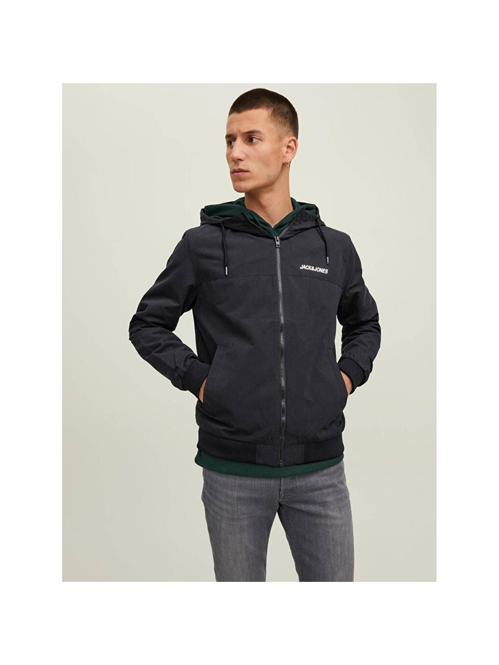Jack&Jones Rush Hood Bomber Erkek Siyah Kapüşonlu Ceket-1