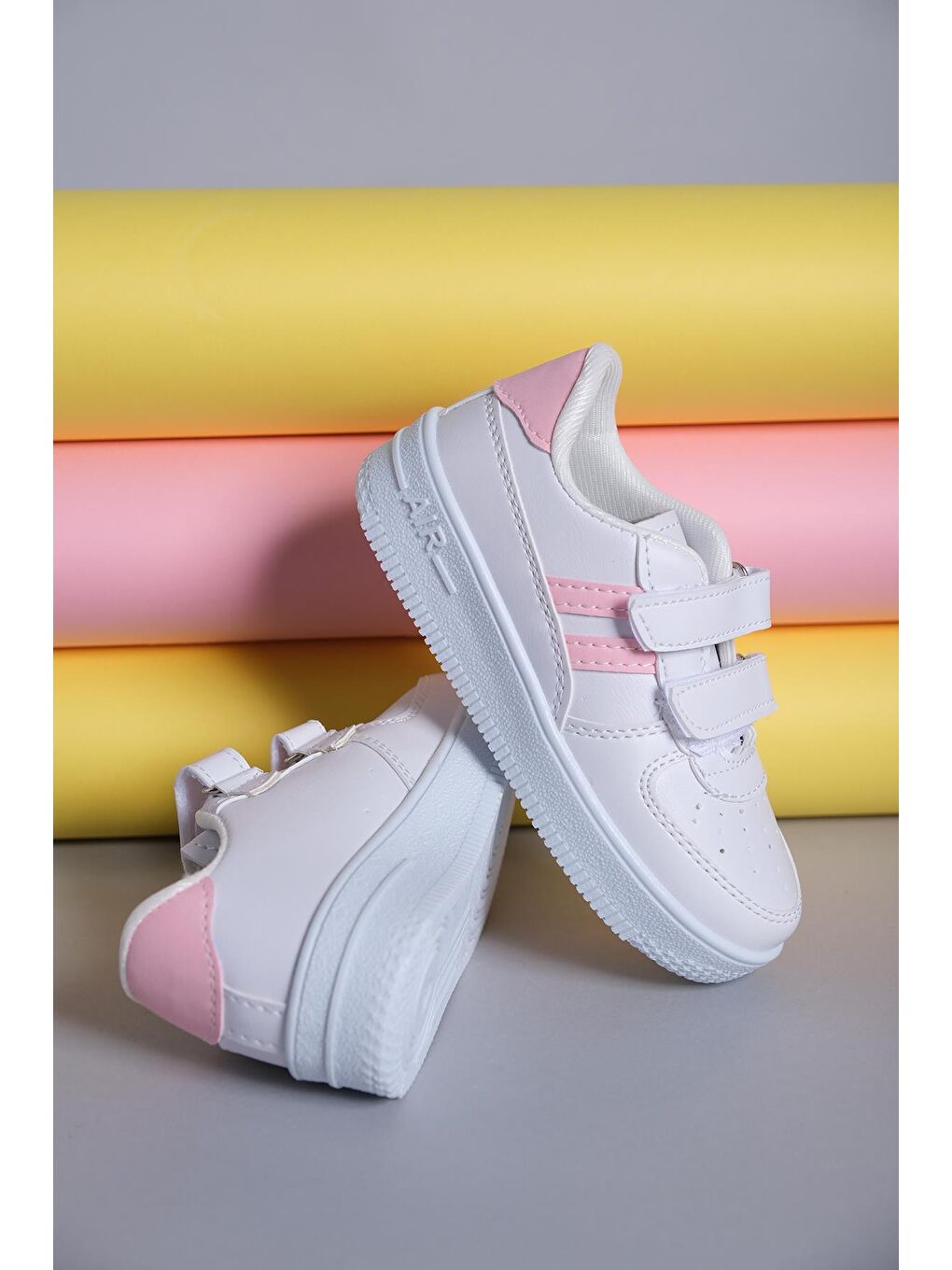 Oksit Beyaz-Pudra-Siyah Ezra Air Kalın Taban Bantlı Unisex Bebek Çocuk Sneaker - 2