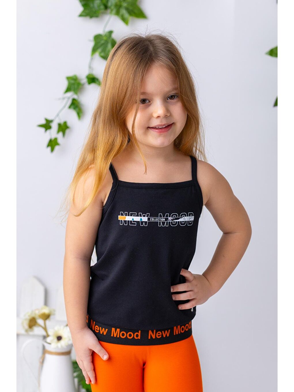 Kız Çocuk Yazı Baskılı Askılı Atlet - Siyah