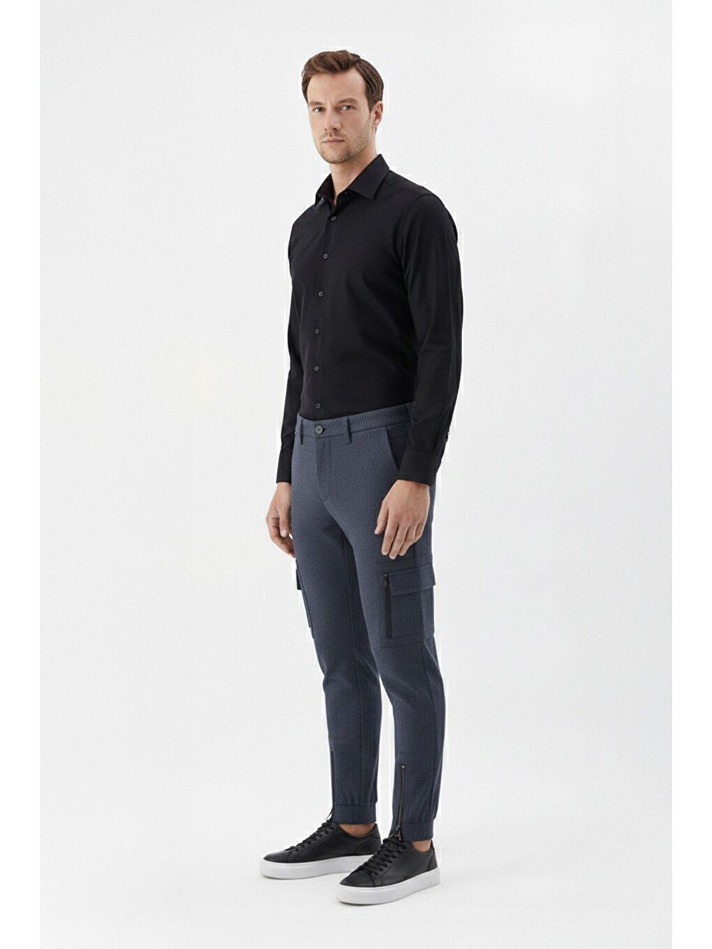 Lacivert Giotelli Erkek Lastikli Paça Yan Cepli Pantolon-2