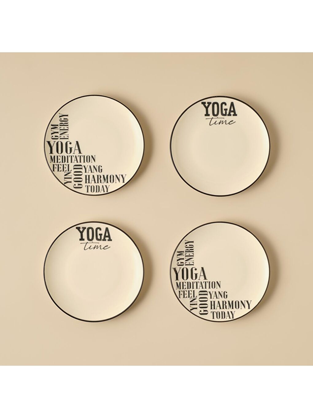 Yoga Stoneware Motto Pasta Tabağı 4'lü Siyah