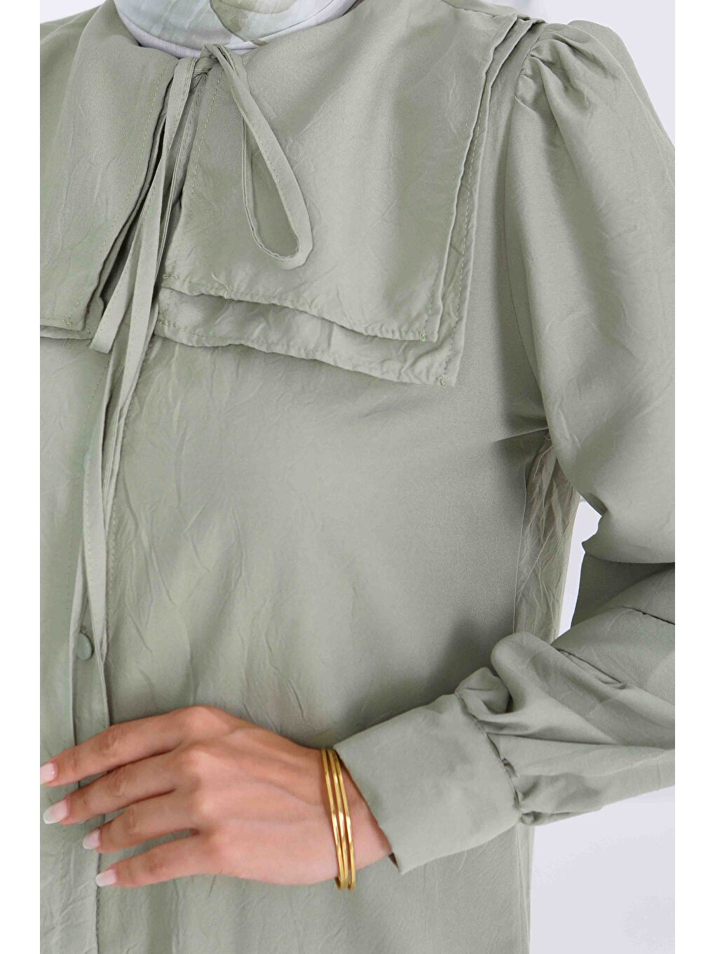 Kare Yaka Detaylı Dokuma Tunik Haki - 27607-3