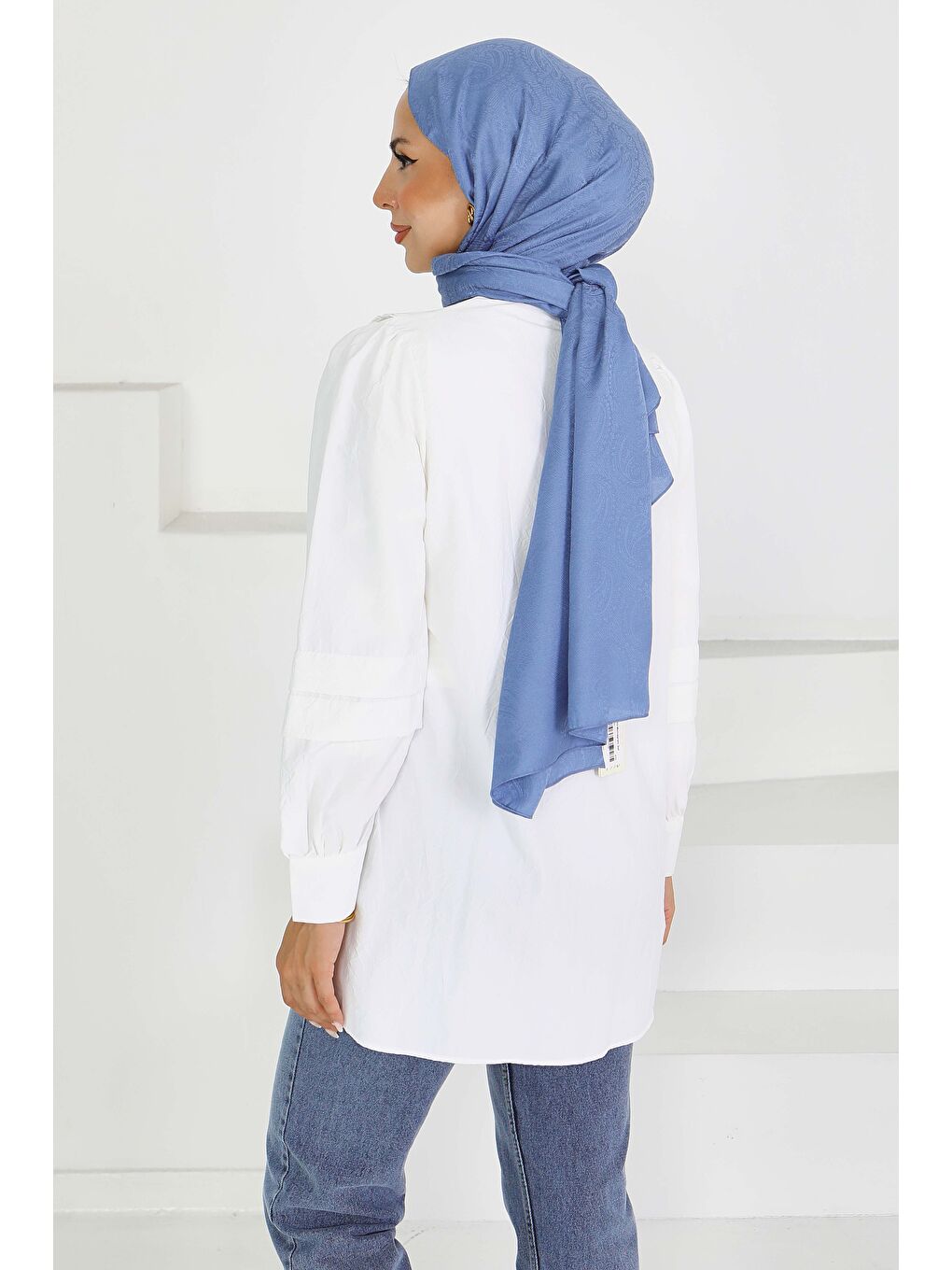 Kare Yaka Detaylı Dokuma Tunik Beyaz - 27607-2