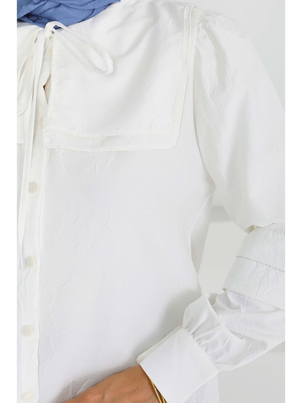 Kare Yaka Detaylı Dokuma Tunik Beyaz - 27607-3