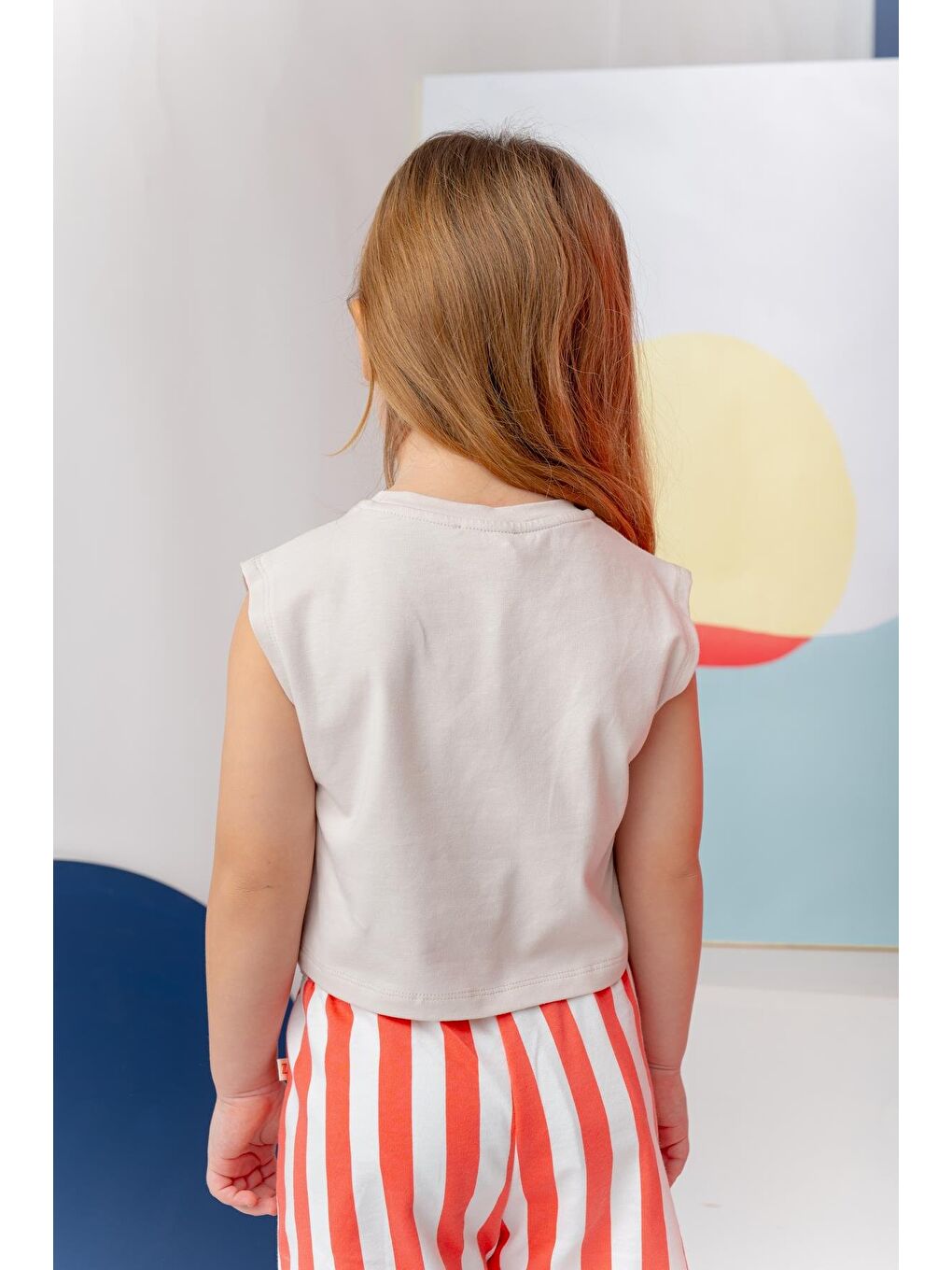 Bej Kız Çocuk Hawaı Baskılı Kolsuz T-Shirt - Taş Rengi-1