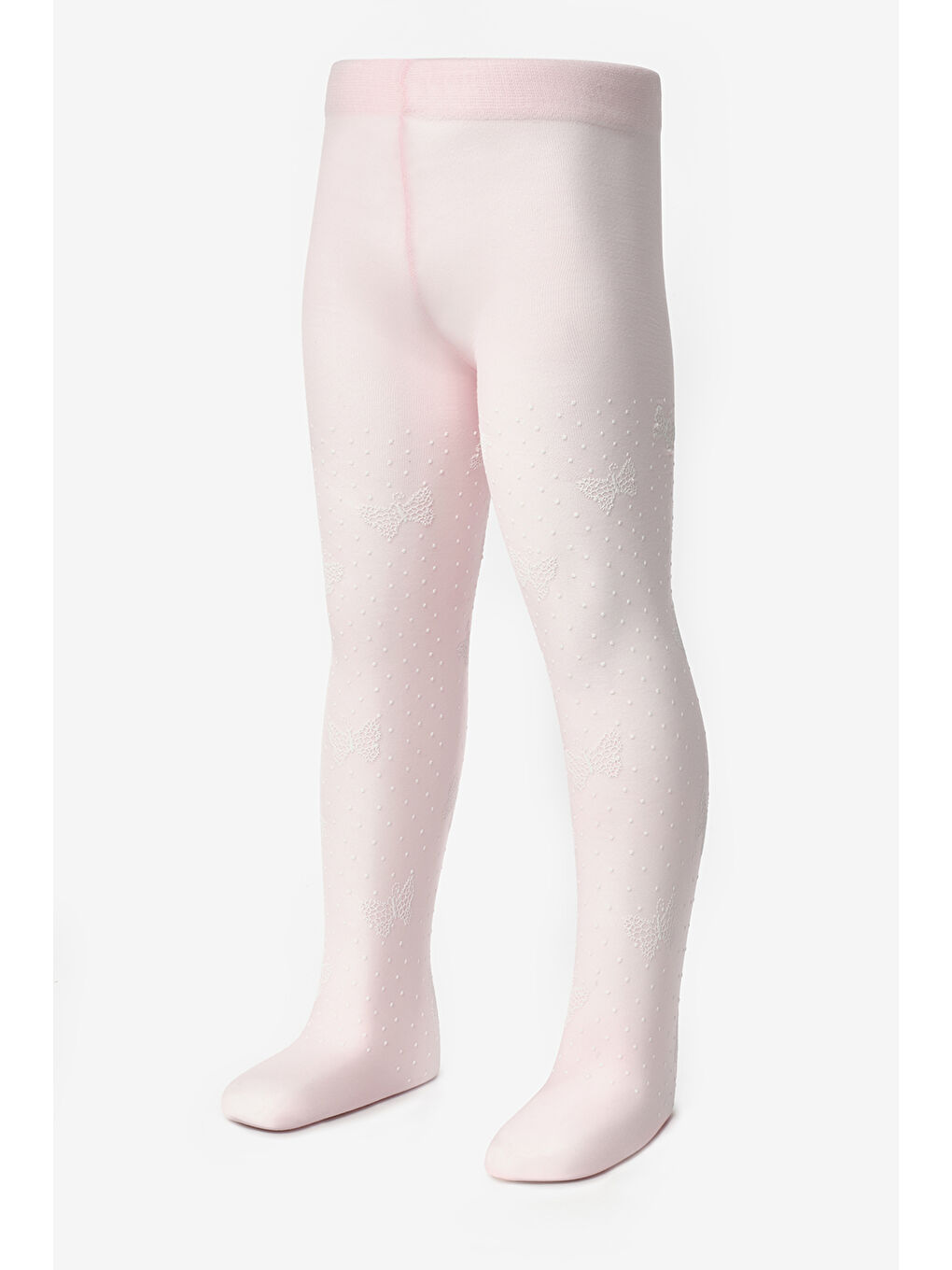 Pembe Puanlı ve Kelebek Desenli Kız Çocuk Külotlu Çorap