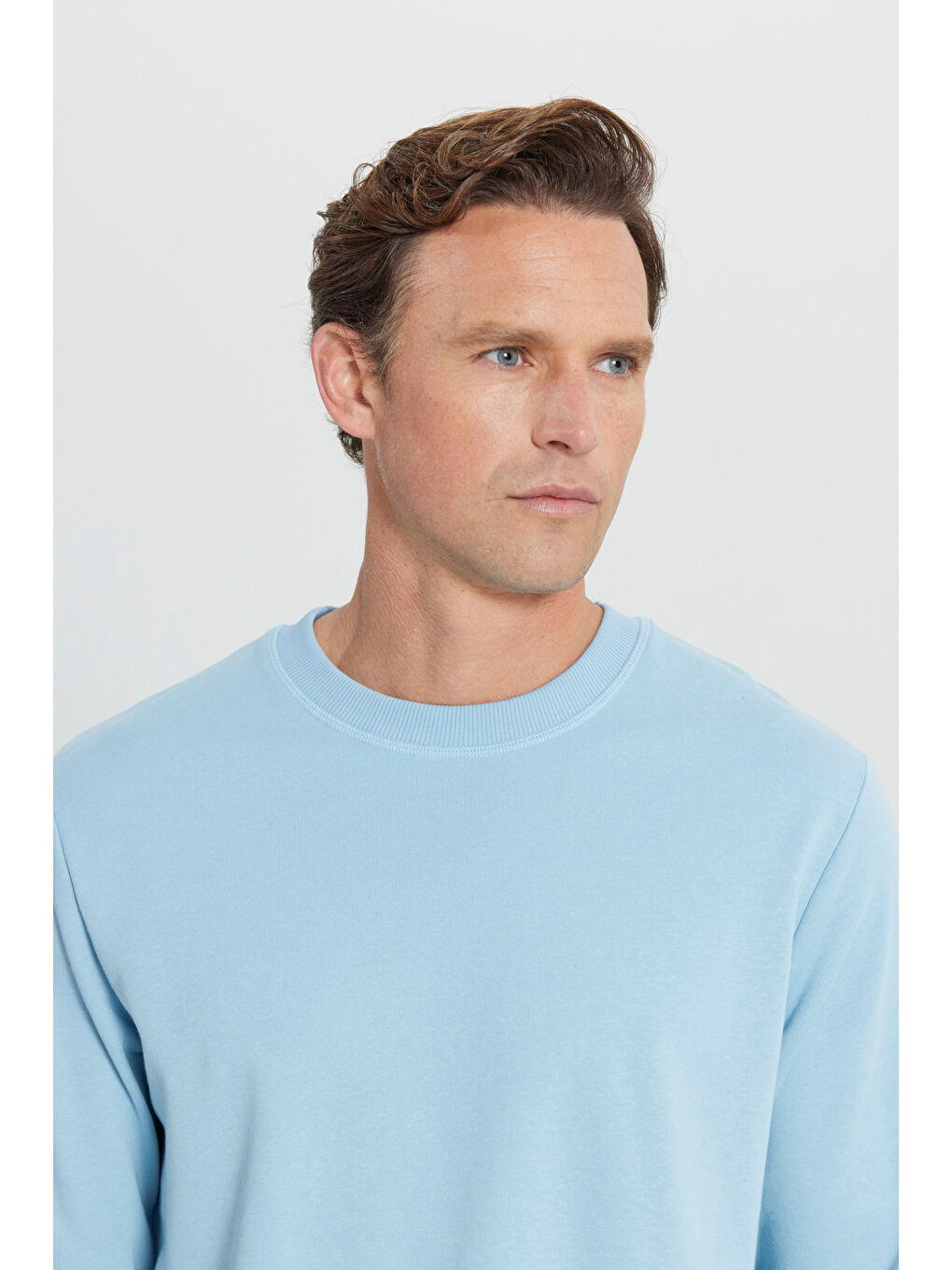 Erkek Açık Mavi Standart Fit Normal Kesim Bisiklet Yaka Pamuklu Sweatshirt-3