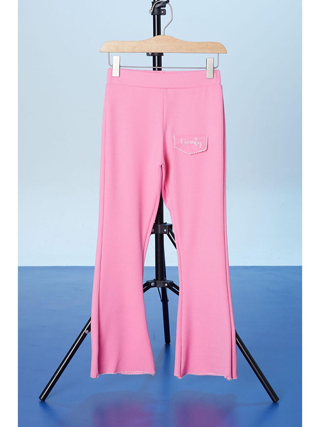 Pembe Beauty Yazı Nakışlı İspanyol Paça Kız Çocuk Tayt 18184