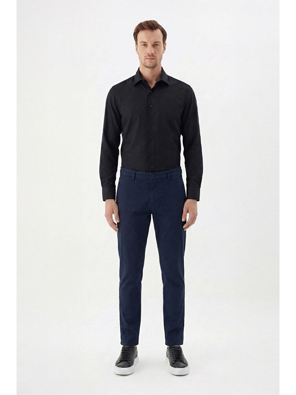 Giotelli Lacivert Regular Fit Pamuklu Düz Yandan Cepli Elastanlı Chino Pantolon-1