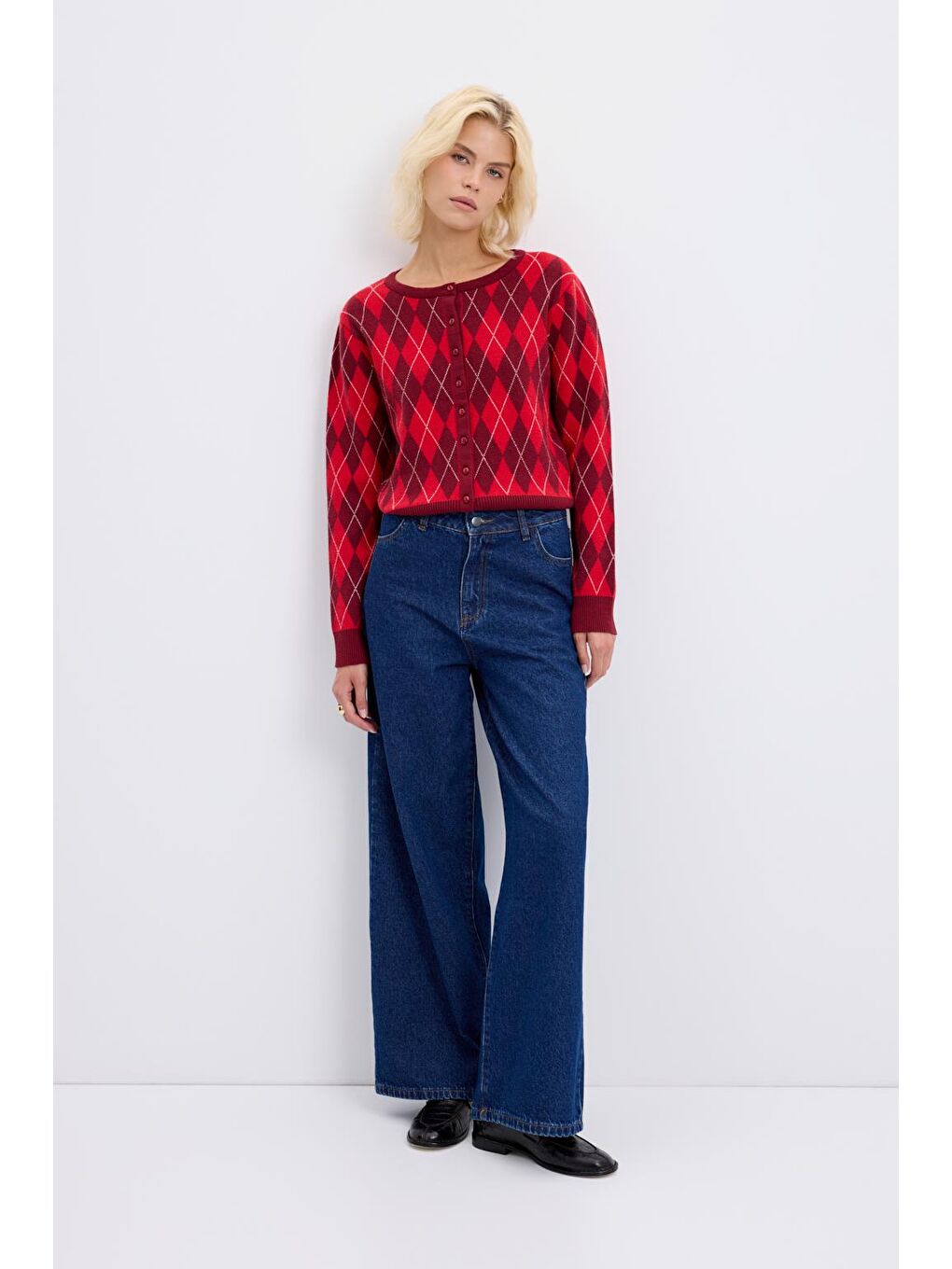 Yüksek Bel Geniş Paça Gabardin Pantolon Koyu Mavi-1