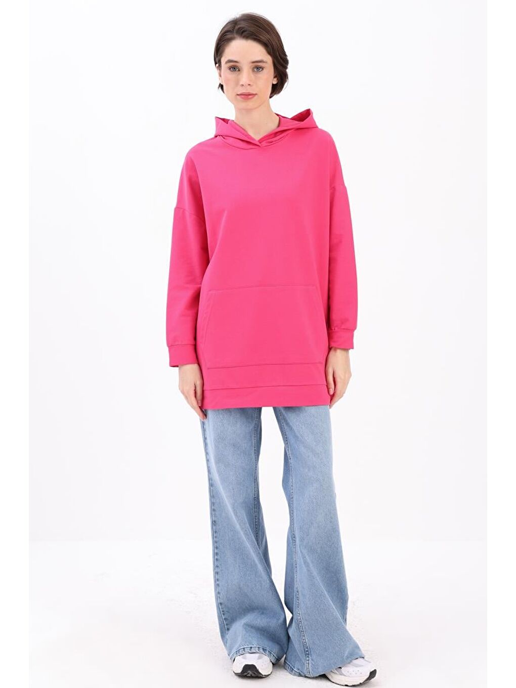 Fuşya Kapüşonlu Sweat Tunik-1