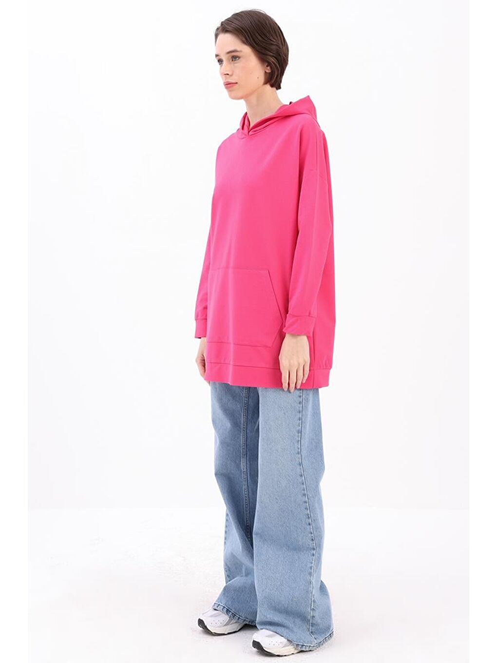 Fuşya Kapüşonlu Sweat Tunik-2