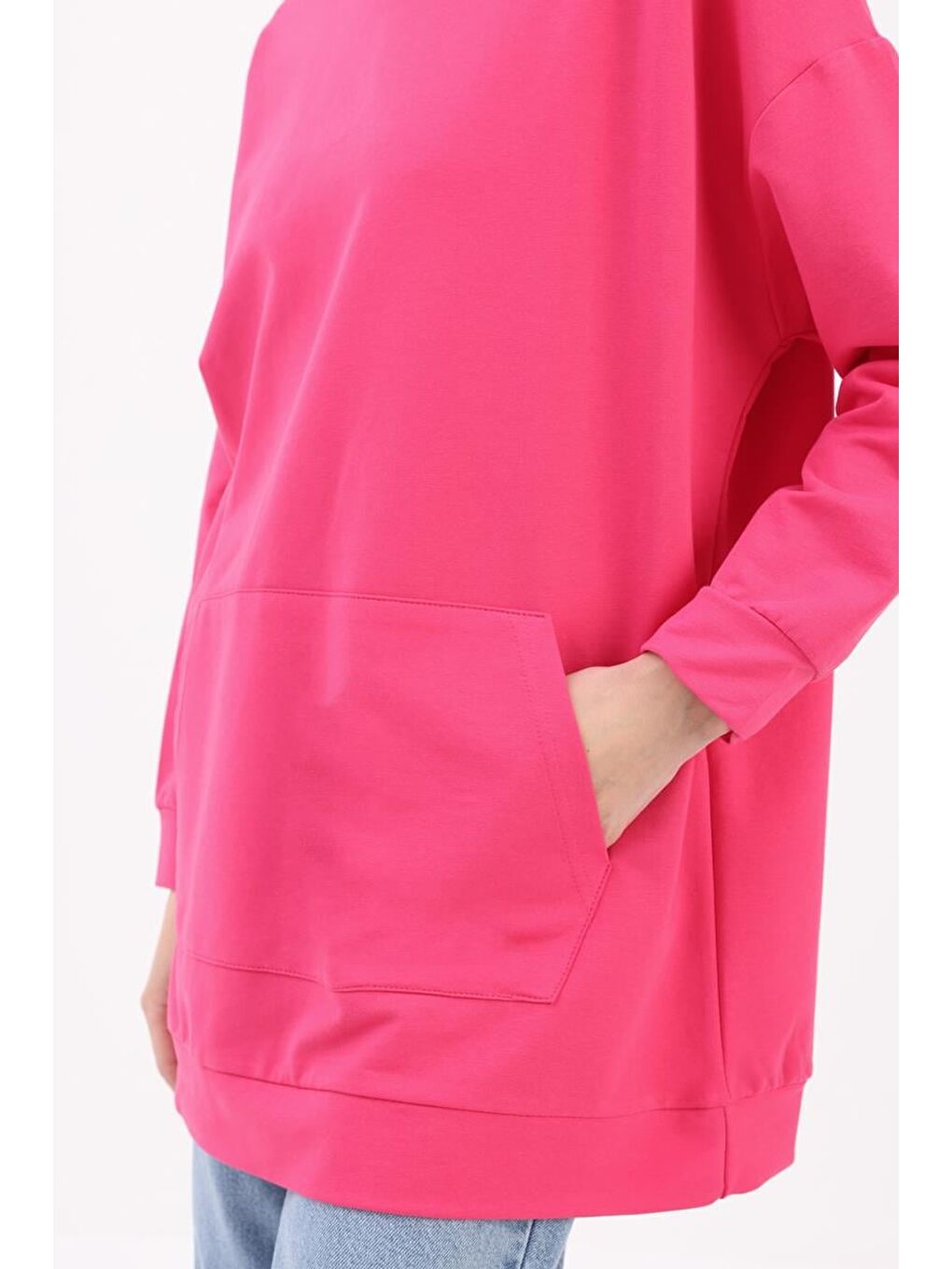 Fuşya Kapüşonlu Sweat Tunik-4