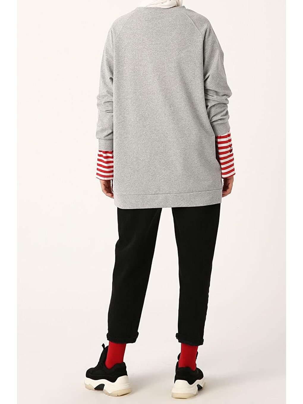 Gri Melanj-Reglan Kol Sweat-3